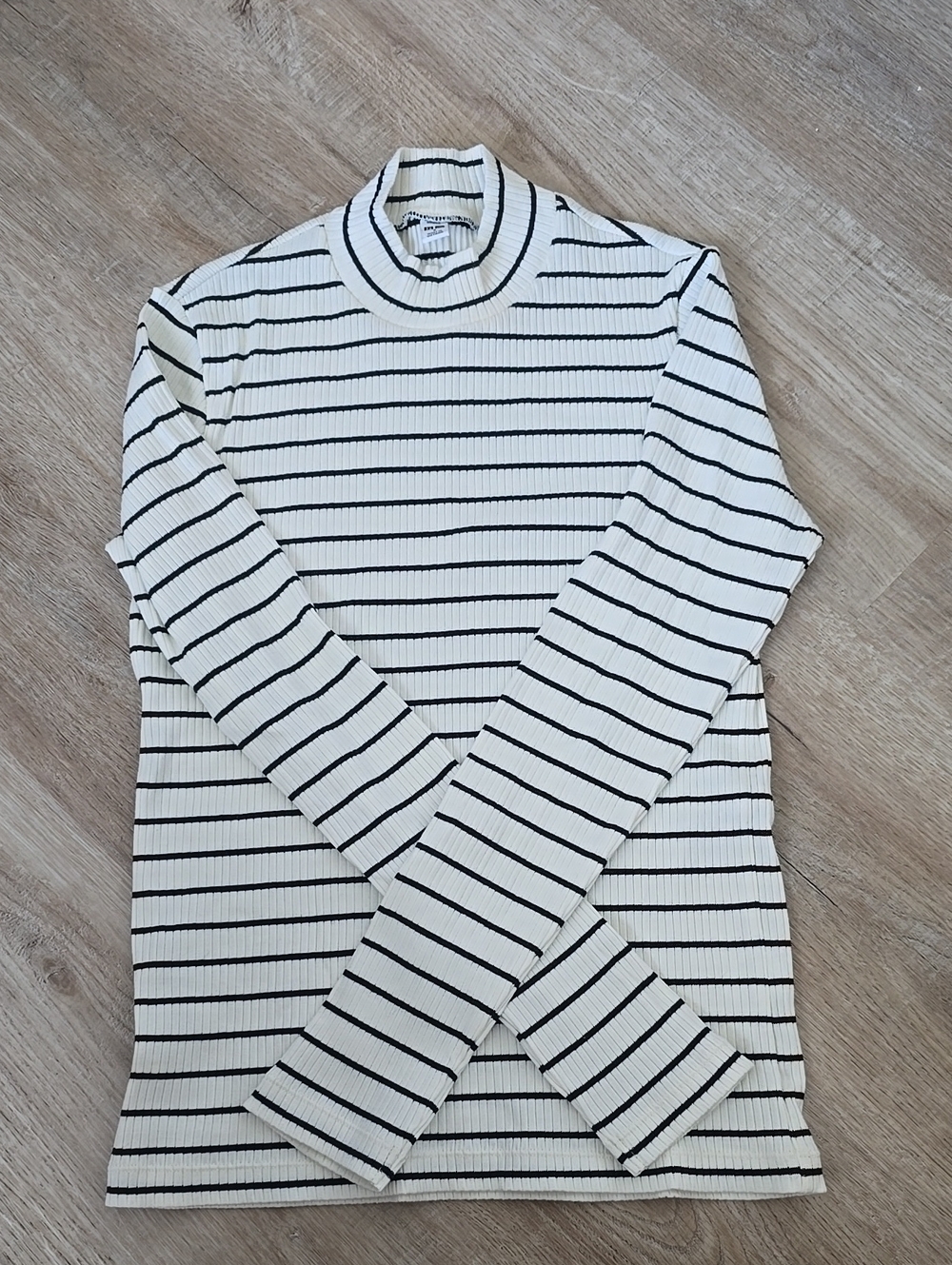 Ribbed Black & White Uniqlo Long Sleeve High Neck Shirt